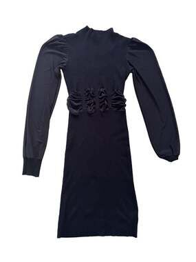 Almost Famous Black Mock Neck Ribbed Mini Dress With Sheer Mesh Sleeves